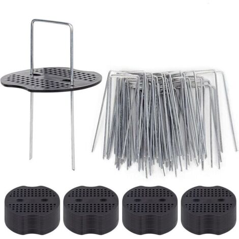 Lot de 50 piquets de jardin galvanisés avec rondelles, fixation robuste en acier pour bâches et toiles de paillage (1/4)