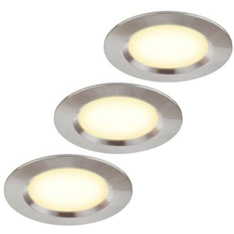 Ensemble de 3 spots encastrés LED ultra-plats 12 V 3 W, découpe 55 mm avec câble de 1,7 m, indice de protection IP44, pour armoires à miroir, vitrines, meubles et placards (acier inox