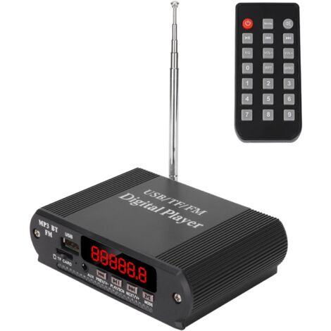 Lecteur MP3 3 en 1 avec amplificateur de puissance, radio, Bluetooth 5.0 et télécommande (noir)