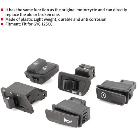 Kit 5 pièces pour démarreur moto avec boutons phare, klaxon et clignotants compatible GY6 125CC
