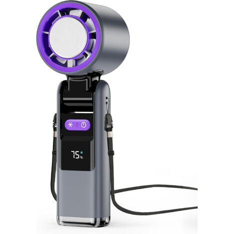 Ventilateur Portable, Mini Ventilateur Portatif Silencieux Rechargeable 4000mah Batterie 5 Vitesses Petit Ventilateur Avec Fonction Pack de Glace,Fonction Lampe de Poche pour Bureau, Extérieur Grey (1/5)