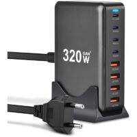 Adaptateur Secteur GaN 8 Ports USB (4 USB-C, 4 USB-A) 320W pour MacBook Pro/Air, iPhone, iPad Pro, Galaxy, Steam Deck