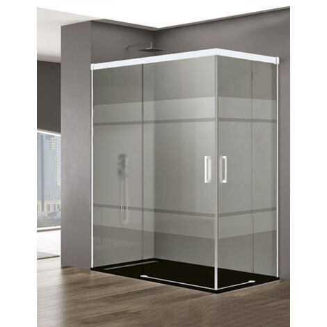 Cabine Paroi de douche d'angle 2+2 ALLSTONE BASIC, Sans profil inférieur, 5 couleurs de profilés, 2 types de verre 6mm en aluminium profil Blanc 80x70 cm verre Sérigraphié (1/4)