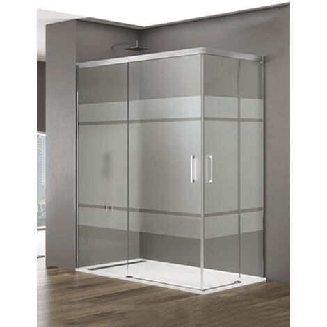 Cabine Paroi de douche d'angle 2+2 ALLSTONE BASIC, Sans profil inférieur, 5 couleurs de profilés, 2 types de verre 6mm en aluminium profil Chrome 90x80 cm verre Sérigraphié (1/4)