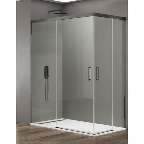 Cabine Paroi de douche d'angle 2+2 ALLSTONE BASIC, Sans profil inférieur, 5 couleurs de profilés, 2 types de verre 6mm en aluminium profil Titane 90x70 cm verre Transparent (1/4)