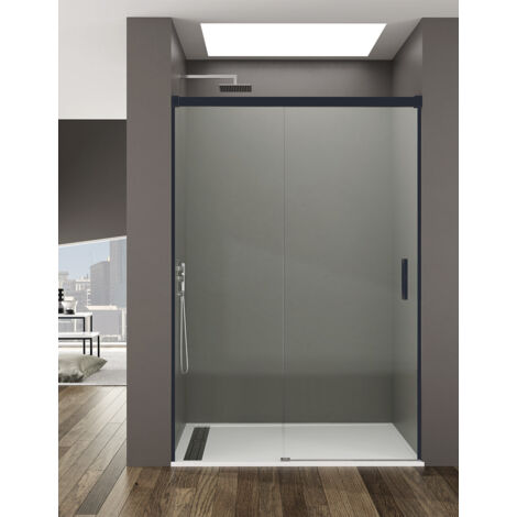 Cabine Paroi de douche frontale 1+1 ALLSTONE BASIC, Sans profil inférieur, 5 couleurs de profilés, 2 types de verre 6mm en aluminium profil Noir 145-150 cm verre Transparent (1/4)