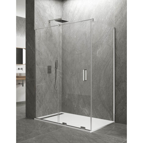 Cabine Paroi de douche d'angle 1+1 ALLSTONE KERES Avec côté fixe sans profilés supérieurs et inférierus. Verre de 8 mm 120x90 cm barre de stabilisation Parallèle (1/4)
