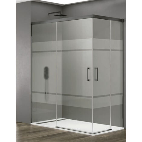 Cabine Paroi de douche d'angle 2+2 ALLSTONE BASIC, Sans profil inférieur, 5 couleurs de profilés, 2 types de verre 6mm en aluminium profil Titane 120x90 cm verre Sérigraphié (1/4)