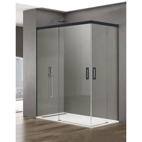 Cabine Paroi de douche d'angle 2+2 ALLSTONE BASIC, Sans profil inférieur, 5 couleurs de profilés, 2 types de verre 6mm en aluminium profil Noir 120x90 cm verre Transparent (1/4)