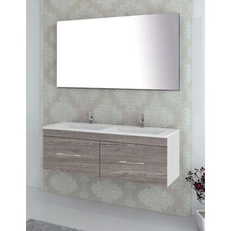 Ensemble de salle de bain suspendu Florence 1 tiroir - 8 couleurs différentes - 14 dimensions - Avec meubles, lavabo et miroir - Combi (Blanc et Smoky) 120x45Cm 2 vasques