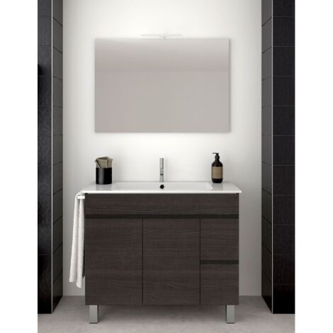 Ensemble de salle de bain Isquia 2 tiroirs et deux portes – 7 couleurs différentes – 15 dimensions – Meuble, lavabo et miroir – Chêne Sinatra 80x45Cm (1/3)
