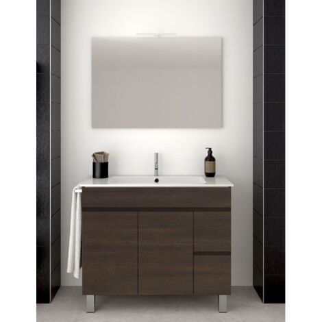 Ensemble de salle de bain Isquia 2 tiroirs et deux portes – 7 couleurs différentes – 15 dimensions – Meuble, lavabo et miroir – Fresne tea 120x45Cm 1 vasque (1/3)