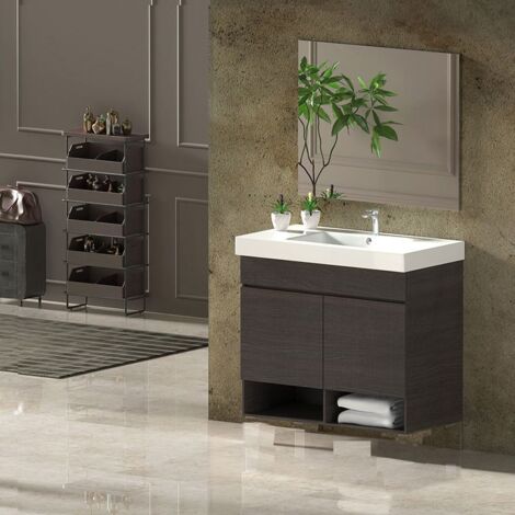 Ensemble de salle de bain NEBARI 2 portes ou un tiroir au choix- Comprend meubles, lavabo et miroir Chêne Sinatra 60x35Cm avec tiroir (1/4)