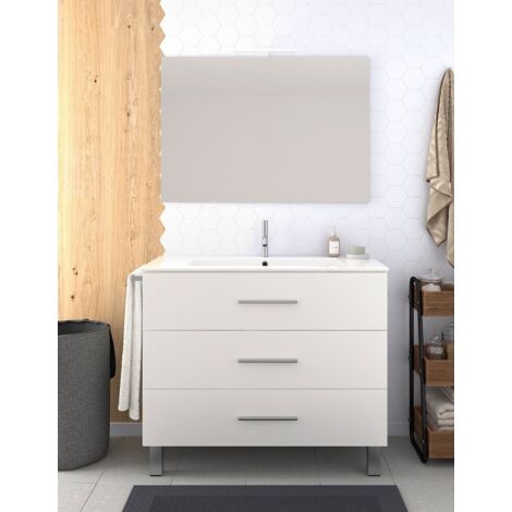 Ensemble de salle de bain Ribera avec 3 tiroirs - 7 couleurs différentes - 15 dimensions - Avec meubles, lavabo et miroir - Blanc 70x45Cm