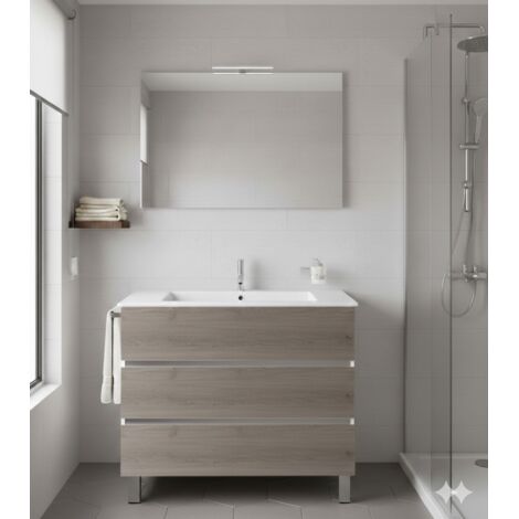 Ensemble Meuble de salle de bain BALDER Livré Monté 3 tiroirs avec pieds, lavabo et miroir Combi 80x45 cm