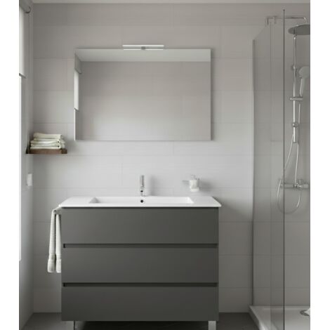 Ensemble Meuble de salle de bain BALDER Livré Monté 3 tiroirs avec pieds, lavabo et miroir Graphite 70x40 cm