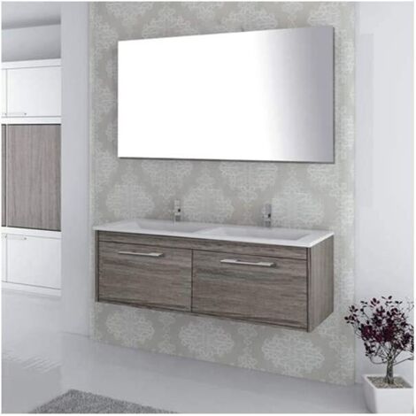 Meuble de salle de bain suspendu ENIF avec miroir et lavabo double vasque - 120 cm -  CHÊNE SMOKY (1/5)
