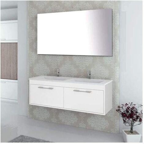 Meuble de salle de bain suspendu ENIF avec miroir et lavabo double vasque - 120 cm - BLANC (1/5)