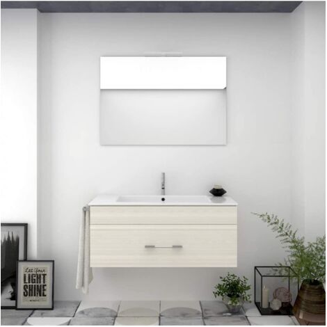 Meuble de salle de bain suspendu ENIF avec miroir et lavabo - CRÈME - 100CM (1/5)