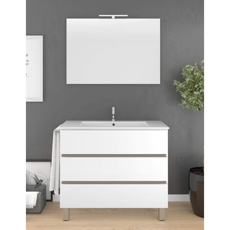 Ducha – Meuble double vasque à poser 80cm – Miroir et lavabo céramique inclus – 3 tiroirs avec fermeture douce – Mélaminé blanc