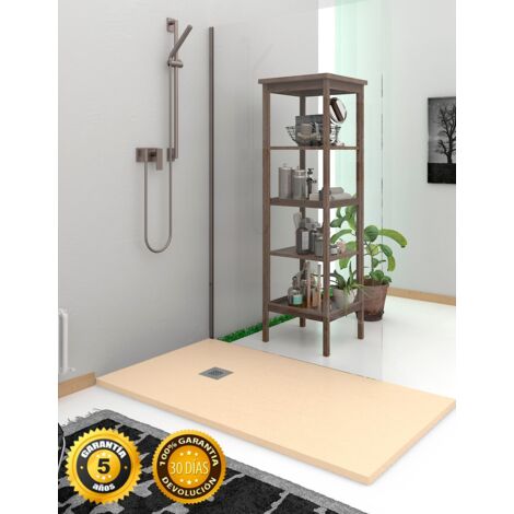 Receveur de douche EXTRAPLAT - Résine et charges minérales - Texture Ardoise - Antidérapante C3 - Fourni avec grille et siphon - Beige 90X100 Ral 1015 (1/5)