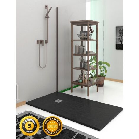 Ducha – Receveur de douche à poser 60x60cm – Résine minérale texture ardoise – Antidérapant C3 – Grille et siphon inclus – Revêtement antibactérien (1/5)