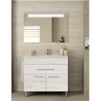 Ensemble de salle de bain Bahia avec 2 portes et 1 tiroir - 7 couleurs différentes - 15 dimensions - Avec meubles, lavabo et miroir - Blanc Nordique 80x45Cm