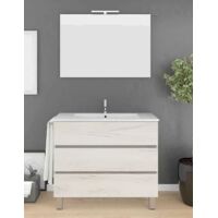 Ensemble de salle de bain Imperia 3 tiroirs – 10 couleurs différentes – 15 dimensions – Meuble, lavabo et miroir – Blanc Nordique 80x45Cm