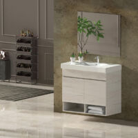 Ensemble de salle de bain NEBARI 2 portes ou un tiroir au choix- Comprend meubles, lavabo et miroir Blanc Nordique 120x45Cm 2 vasques avec tiroir