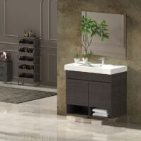 Ensemble de salle de bain NEBARI 2 portes ou un tiroir au choix- Comprend meubles, lavabo et miroir Chêne Sinatra 70x45Cm avec tiroir