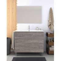 Ensemble de salle de bain Ribera avec 3 tiroirs - 7 couleurs différentes - 15 dimensions - Avec meubles, lavabo et miroir - Chêne Smoky 90x45Cm