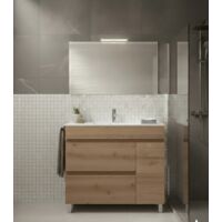 Ensemble Meuble de salle de bain FENRIR Livré Monté 2 tiroirs et porte avec pieds, lavabo et miroir Estepa 100x45 cm