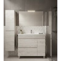 Ensemble Meuble de salle de bain FENRIR Livré Monté 2 tiroirs et porte avec pieds, lavabo et miroir Blanc nordique 60x35 cm avec colonne