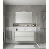 Ensemble Meuble de salle de bain LOKI Livré Monté 2 tiroirs avec pieds, lavabo et miroir Blanc nordique 80x40 cm