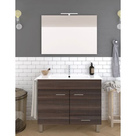 Set da bagno Samos 2 ante e un cassetto - 7 colori diversi - 15 misure - Include mobili, lavabo e specchio - Frassino Tea 120x45Cm 1 Seni