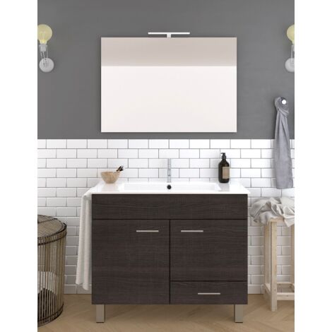 Set da bagno Samos 2 ante e un cassetto - 7 colori diversi - 15 misure - Include mobili, lavabo e specchio - Rovere Sinatra 120x45Cm 2 Seni (1/3)