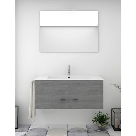 Mobile bagno ENIF con lavabo, specchio e portasciugamani 80CM Grigio cenere