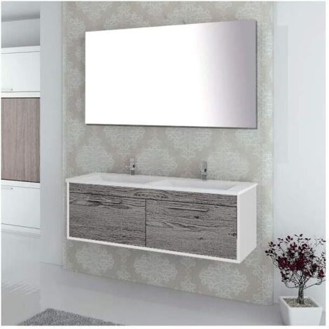 Mobile bagno ENIF con lavabo, specchio e portasciugamani 120CM Combi: Bianco e grigio