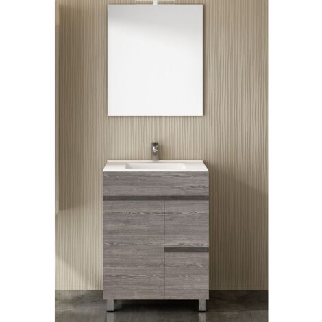 Mobile bagno TEMIS con lavabo, specchio e portasciugamani 60CM Grigio cenere