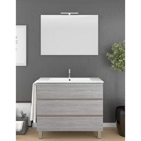 Mobile bagno ARAE con lavabo, specchio e portasciugamani 100CM Grigio cenere