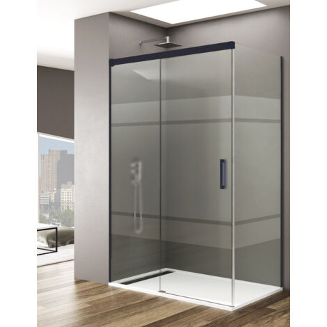 Cabina doccia angolare ALLSTONE BASIC 1+1 Con lato fisso da 8 mm, senza profilo inferiore da 6 mm in alluminio. profilo Nero 160x75 cm vetroSerigrafato (1/4)