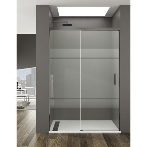 Cabina doccia frontale ALLSTONE BASIC 1+1, senza profilo inferiore da 6 mm in alluminio. profilo Titanio 110-115 cm vetroSerigrafato (1/4)