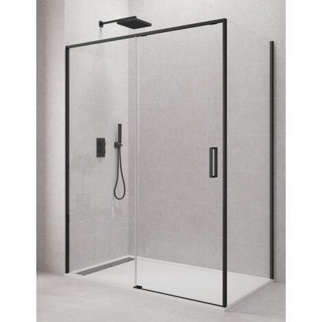 Cabina - Box doccia angolare ALLSTONE CETUS 1+1 con lato fisso, senza profilo inferiore 120x70 cm profilo Nero (1/4)