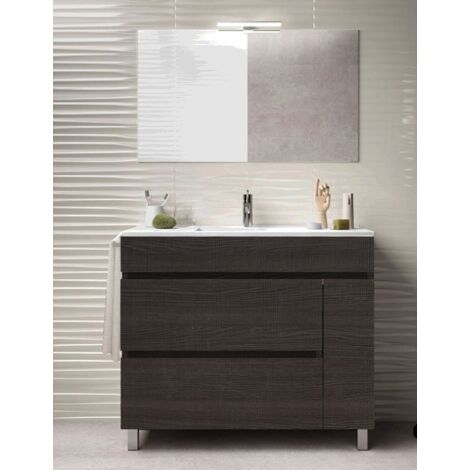 Set da bagno Caprera 2 cassetti e una porta - 7 colori diversi - 15 misure - Include mobile, lavabo e specchio - Rovere Sinatra 80x45Cm