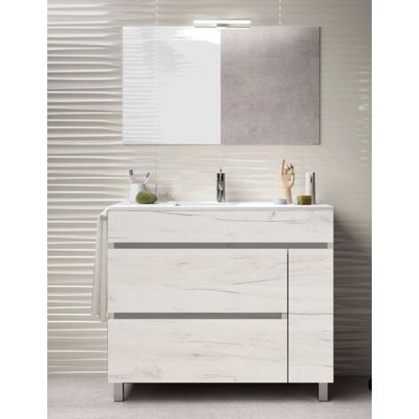Set da bagno Caprera 2 cassetti e una porta - 7 colori diversi - 15 misure - Include mobile, lavabo e specchio - Bianco Nordico 90x45Cm