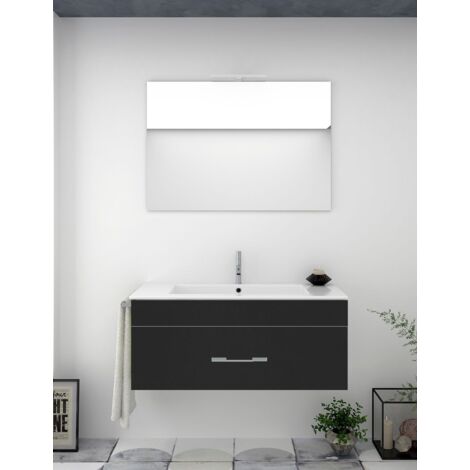 Set da bagno sospeso Firenze cassetti - 8 colori diversi - 14 misure - Include mobile, lavabo e specchio - Grafite 50x40Cm (1/3)