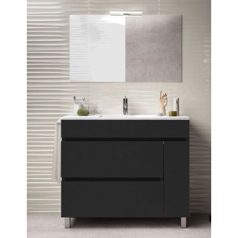 Set da bagno Caprera 2 cassetti e una porta - 7 colori diversi - 15 misure - Include mobile, lavabo e specchio - Grafite 100x45Cm