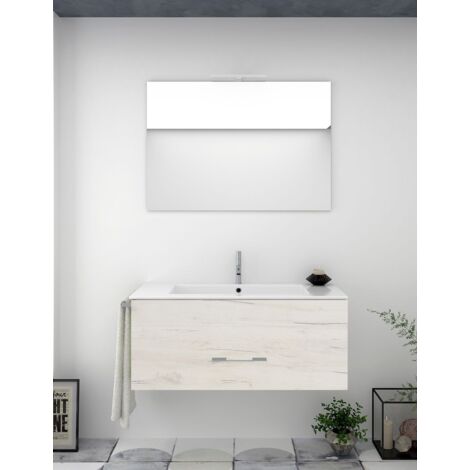 Set da bagno sospeso Firenze cassetti - 8 colori diversi - 14 misure - Include mobile, lavabo e specchio - Bianco Nordico 60x45Cm (1/3)