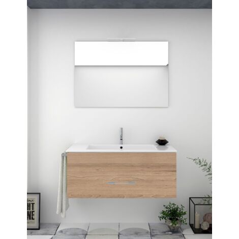 Set da bagno sospeso Firenze cassetti - 8 colori diversi - 14 misure - Include mobile, lavabo e specchio - Steppa 70x45Cm