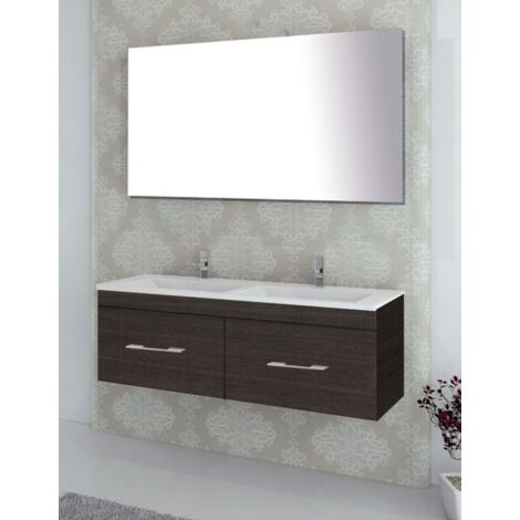 Set da bagno sospeso Firenze cassetti - 8 colori diversi - 14 misure - Include mobile, lavabo e specchio - Rovere Sinatra 120x45Cm 2 Seni